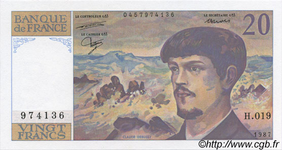 20 Francs DEBUSSY FRANCIA  1987 F.66.08 FDC
