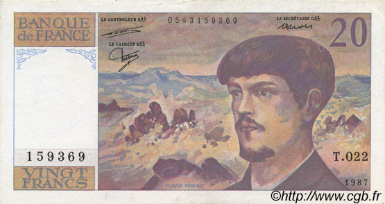 20 Francs DEBUSSY FRANCE  1987 F.66.08 AU