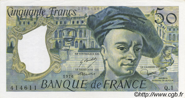 50 Francs QUENTIN DE LA TOUR FRANCIA  1976 F.67.01 SC+