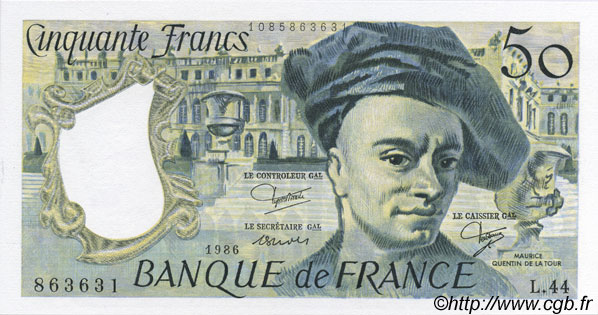 50 Francs QUENTIN DE LA TOUR FRANCIA  1986 F.67.12 FDC