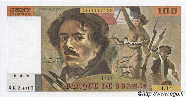 100 Francs DELACROIX modifié FRANCIA  1979 F.69.02c FDC