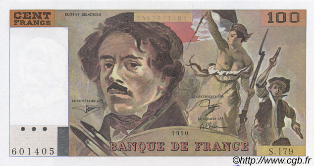 100 Francs DELACROIX imprimé en continu FRANKREICH  1990 F.69bis.02c fST+