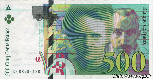 500 Francs PIERRE ET MARIE CURIE Symbole décalé FRANCE  1994 F.76f1.01 XF+