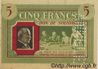 5 Francs BON DE SOLIDARITÉ FRANCE regionalism and various  1941 KL.05As AU