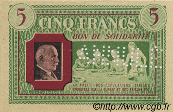 5 Francs BON DE SOLIDARITÉ FRANCE regionalismo y varios  1941 KL.05As SC