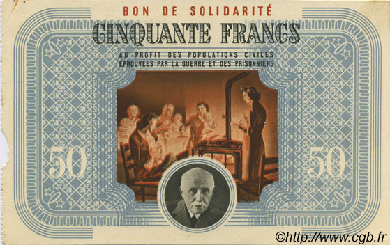 50 Francs BON DE SOLIDARITÉ FRANCE Regionalismus und verschiedenen  1941 KL.09B VZ