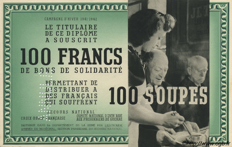 100 Francs - 100 Soupes FRANCE regionalismo e varie  1941 KLd.04Bs q.FDC