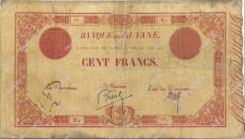 100 Francs FRENCH GUIANA  1887 P.03 BC a MBC
