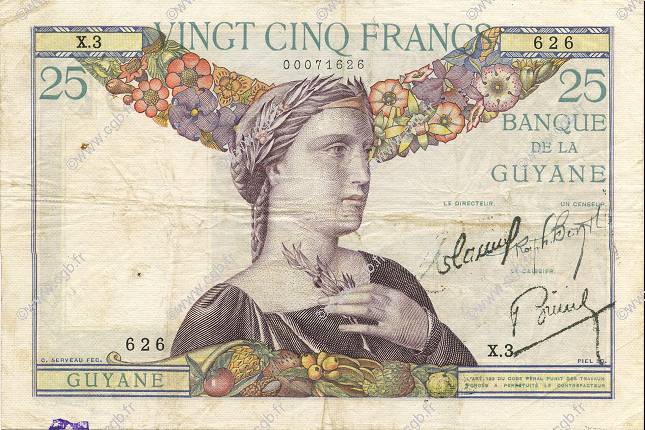 25 Francs FRENCH GUIANA  1934 P.07 MBC+