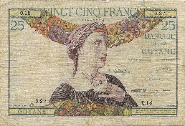 25 Francs FRENCH GUIANA  1945 P.07 F+