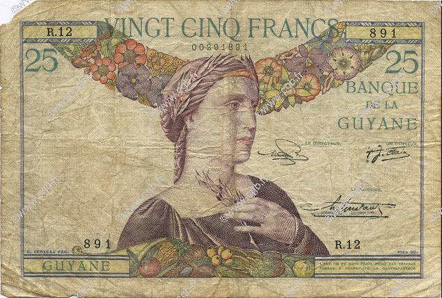 25 Francs FRENCH GUIANA  1945 P.07 BC