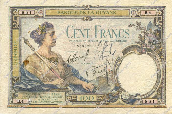 100 Francs FRENCH GUIANA  1933 P.08 BC+