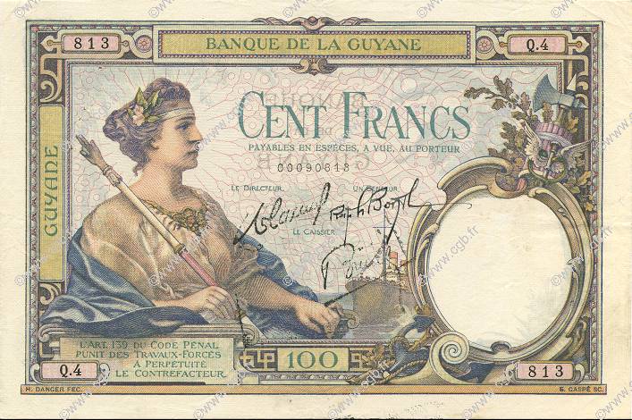 100 Francs FRENCH GUIANA  1934 P.08 VZ