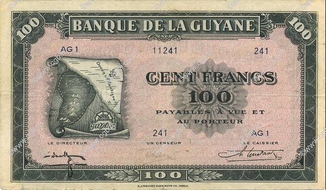 100 Francs FRENCH GUIANA  1942 P.13a VF