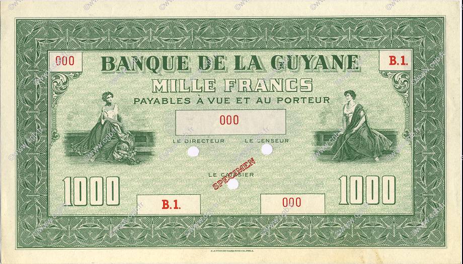 1000 Francs FRENCH GUIANA  1942 P.15s q.FDC