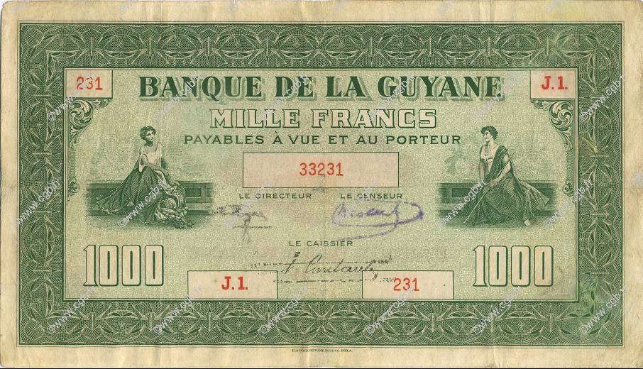 1000 Francs GUYANE  1942 P.15 TB à TTB
