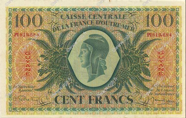 100 Francs FRENCH GUIANA  1943 P.17a VZ to fST