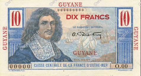 10 Francs Colbert FRENCH GUIANA  1946 P.20s SC