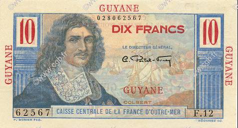 10 Francs Colbert FRENCH GUIANA  1946 P.20a FDC
