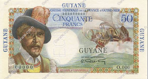 50 Francs Belain d Esnambuc FRENCH GUIANA  1946 P.22s fST