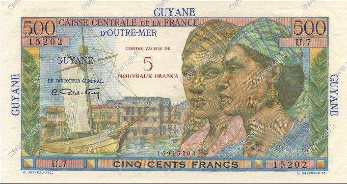 5 NF sur 500 Francs Pointe à Pitre FRENCH GUIANA  1961 P.30 UNC