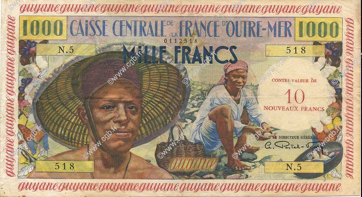 10 NF sur 1000 Francs pêcheur FRENCH GUIANA  1960 P.31 q.SPL