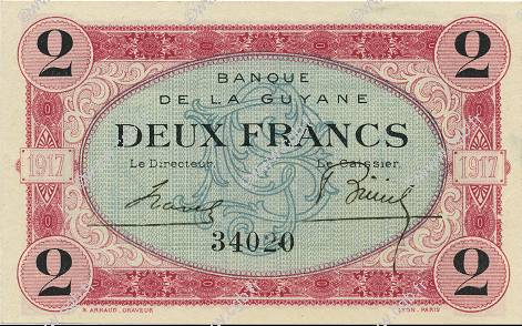 2 Francs FRENCH GUIANA  1917 P.06 FDC