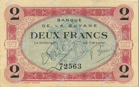 2 Francs FRENCH GUIANA  1917 P.06 XF