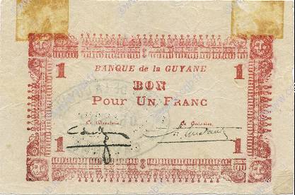 1 Franc FRENCH GUIANA  1942 P.11 BC+