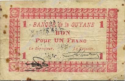 1 Franc FRENCH GUIANA  1945 P.11B BC+