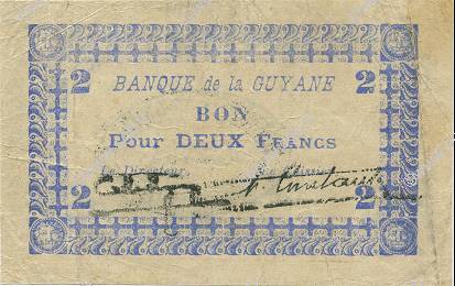 2 Francs FRENCH GUIANA  1945 P.11C VF+