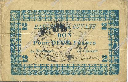 2 Francs FRENCH GUIANA  1945 P.11C q.BB