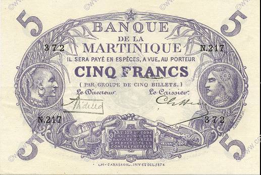 5 Francs Cabasson violet MARTINIQUE  1932 P.06 EBC+