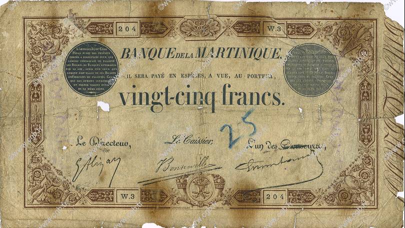 25 Francs MARTINIQUE  1916 P.07b q.B