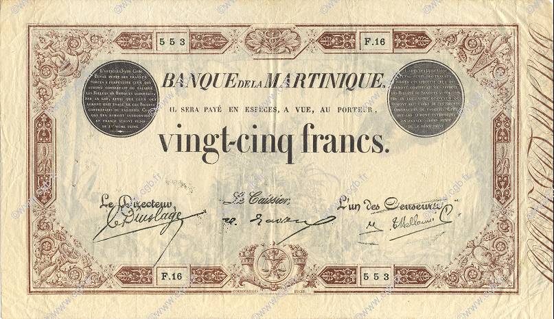 25 Francs MARTINIQUE  1922 P.07b MBC+