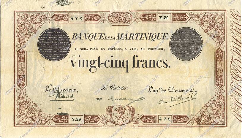 25 Francs MARTINIQUE  1930 P.07b fVZ