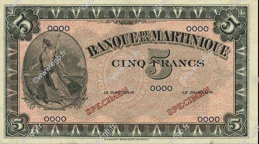 5 Francs MARTINIQUE  1942 P.16s SC+