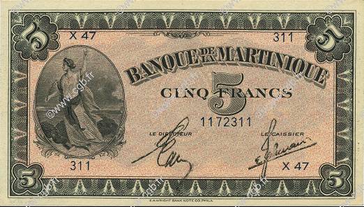 5 Francs MARTINIQUE  1942 P.16b UNC-
