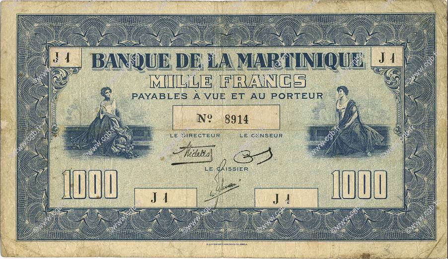 1000 Francs MARTINIQUE  1942 P.20 MB