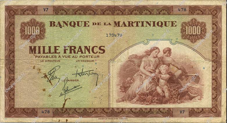 1000 Francs MARTINIQUE  1944 P.21a fSS
