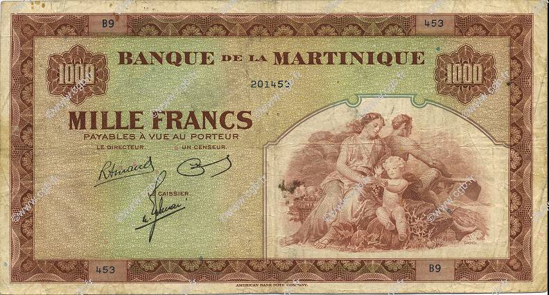 1000 Francs MARTINIQUE  1945 P.21a fSS