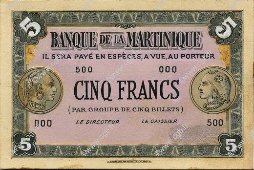 5 Francs MARTINIQUE  1943 P.- SPL