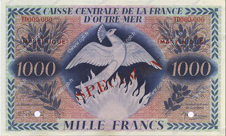 1000 Francs Phénix MARTINIQUE  1946 P.26s SC