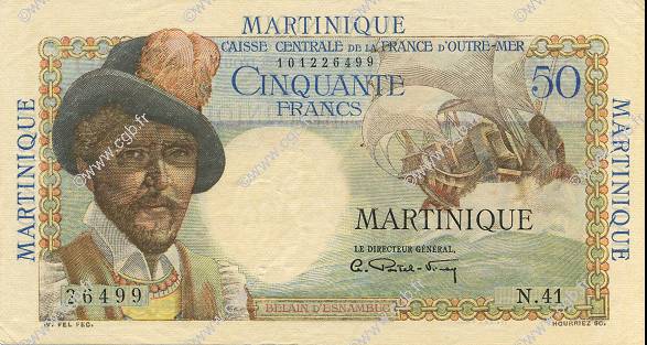 50 Francs Belain d Esnambuc MARTINIQUE  1946 P.30a XF+