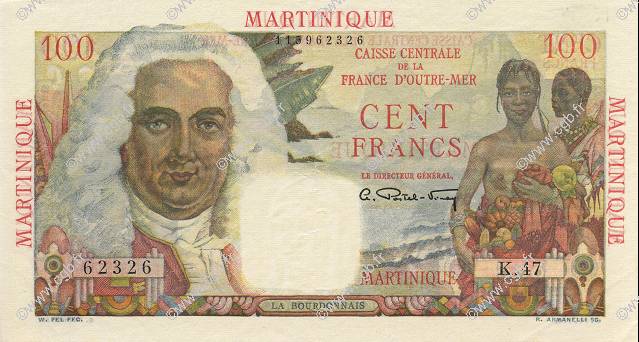 100 Francs La Bourdonnais MARTINIQUE  1946 P.31a XF+