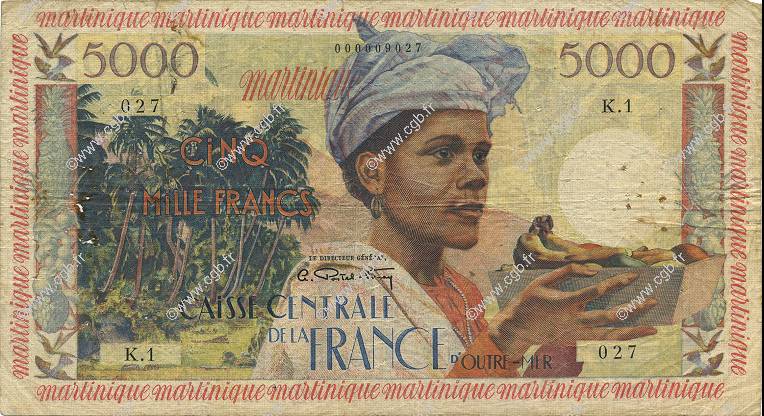 5000 Francs antillaise MARTINIQUE  1956 P.36a BC