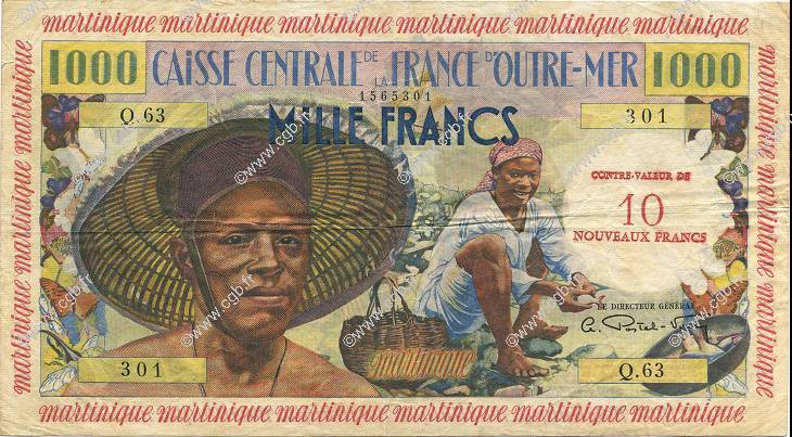 10 NF sur 1000 Francs pêcheur MARTINIQUE  1960 P.39 BB