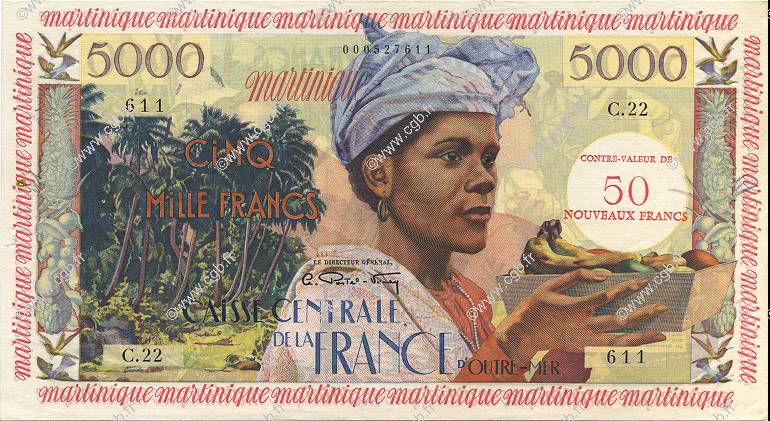 50 NF sur 5000 Francs antillaise MARTINIQUE  1960 P.40 SPL