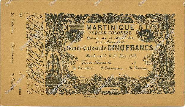 5 Francs MARTINIQUE  1863 P.A03r pr.NEUF