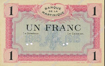 1 Franc Spécimen MARTINIQUE  1915 P.10s pr.NEUF